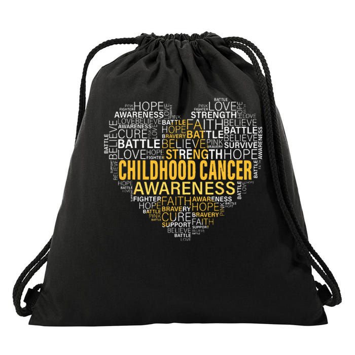 Childhood Cancer Awareness Hope Support Strong Warrior Drawstring Bag