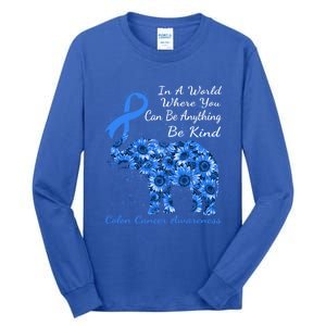 Colon Cancer Awareness Sunflower Elephant Be Kind Gift Tall Long Sleeve T-Shirt