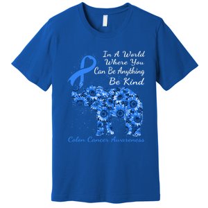 Colon Cancer Awareness Sunflower Elephant Be Kind Gift Premium T-Shirt