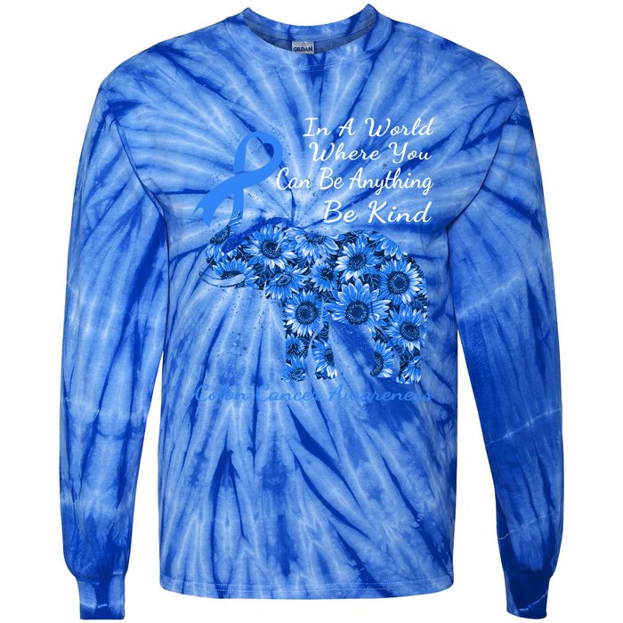 Colon Cancer Awareness Sunflower Elephant Be Kind Gift Tie-Dye Long Sleeve Shirt