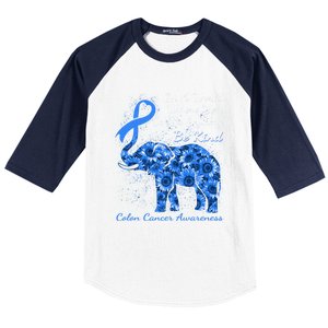 Colon Cancer Awareness Sunflower Elephant Be Kind Gift Baseball Sleeve Shirt