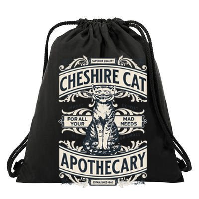 Cheshire Cat Alice In Wonderland Vintage Book Design Drawstring Bag