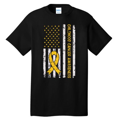 Childhood Cancer Awareness Month Gold Ribbon American Flag Tall T-Shirt