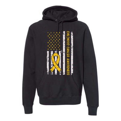 Childhood Cancer Awareness Month Gold Ribbon American Flag Premium Hoodie