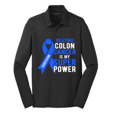 Colon Cancer Awareness Survivor Superpower Gift Silk Touch Performance Long Sleeve Polo