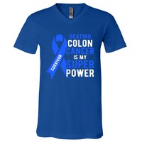 Colon Cancer Awareness Survivor Superpower Gift V-Neck T-Shirt