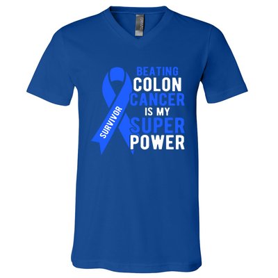 Colon Cancer Awareness Survivor Superpower Gift V-Neck T-Shirt