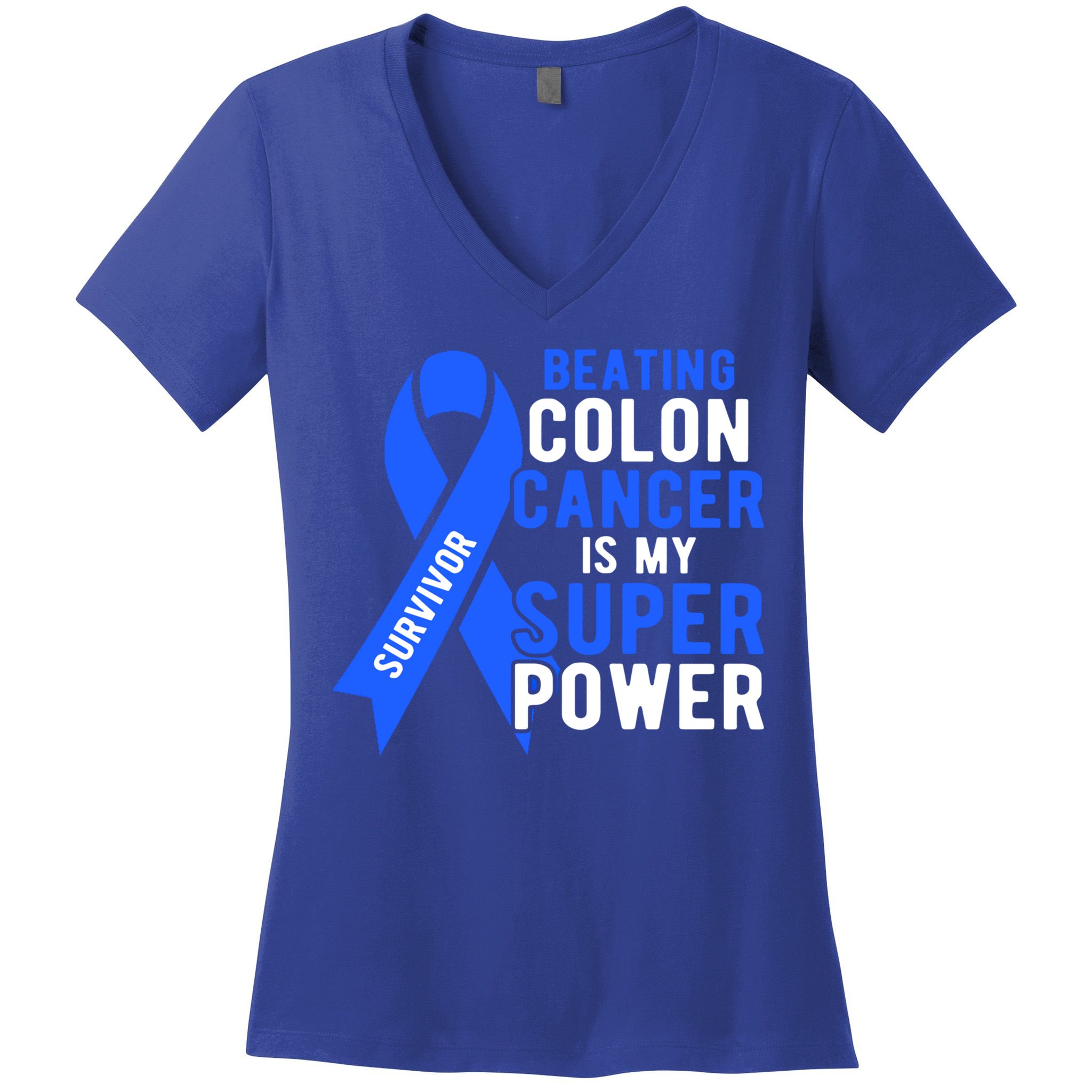 Colon Cancer Awareness Survivor Superpower Gift Women's V-Neck T-Shirt