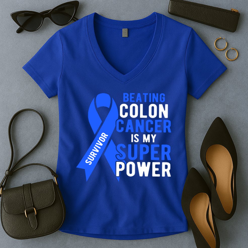 Colon Cancer Awareness Survivor Superpower Gift Women's V-Neck T-Shirt