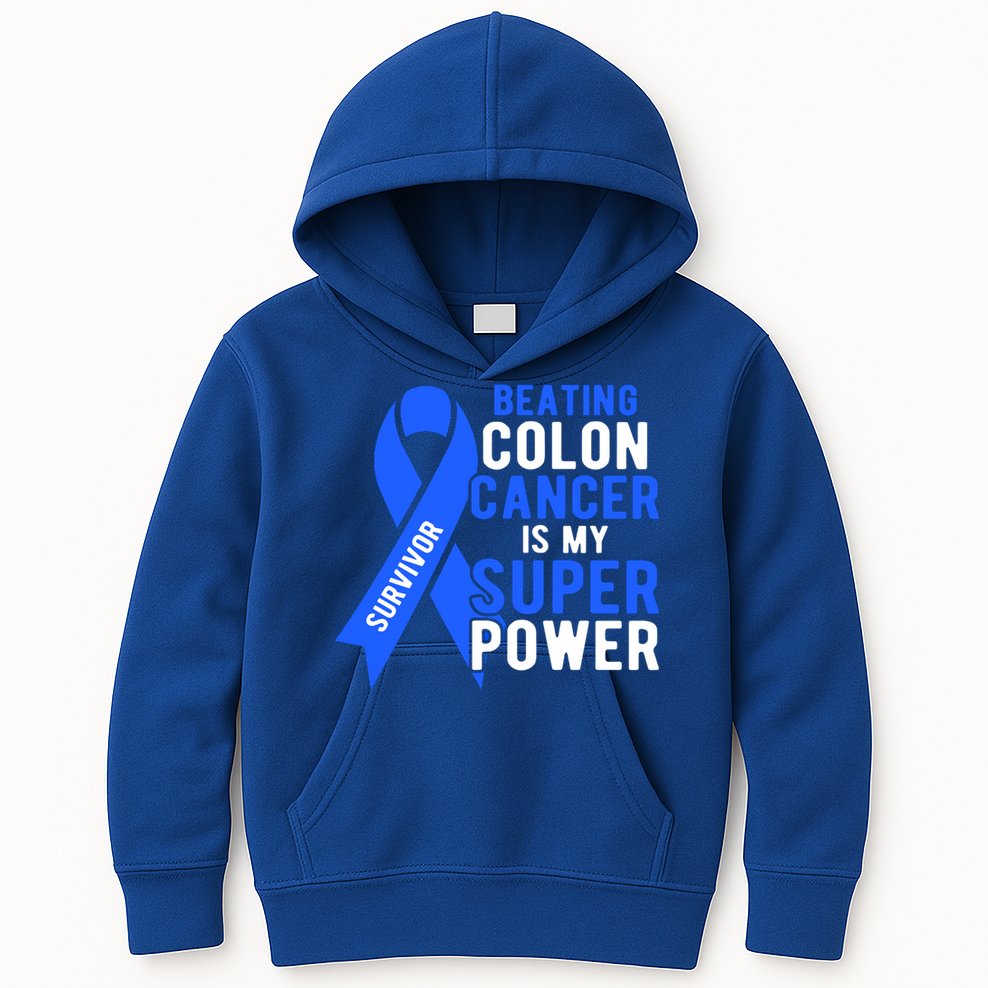 Colon Cancer Awareness Survivor Superpower Gift Kids Hoodie