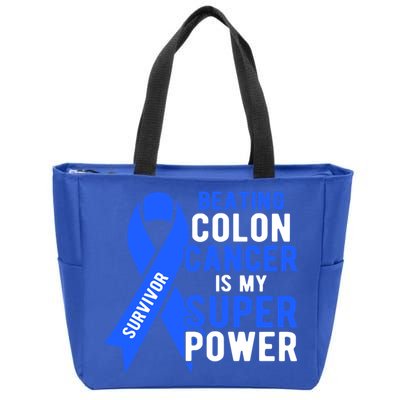 Colon Cancer Awareness Survivor Superpower Gift Zip Tote Bag