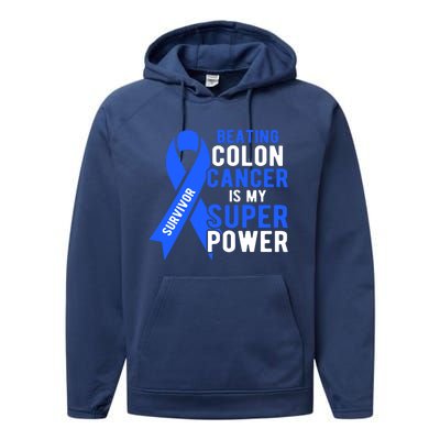 Colon Cancer Awareness Survivor Superpower Gift Performance Fleece Hoodie