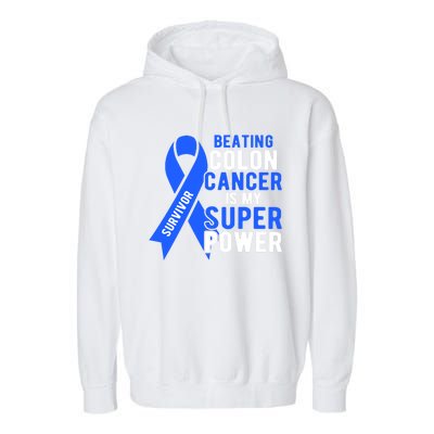 Colon Cancer Awareness Survivor Superpower Gift Garment-Dyed Fleece Hoodie