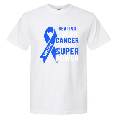 Colon Cancer Awareness Survivor Superpower Gift Garment-Dyed Heavyweight T-Shirt