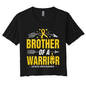 Childhood Cancer Awareness Brother Of A Warrior Gold Ribbon Women's Crop Top Tee