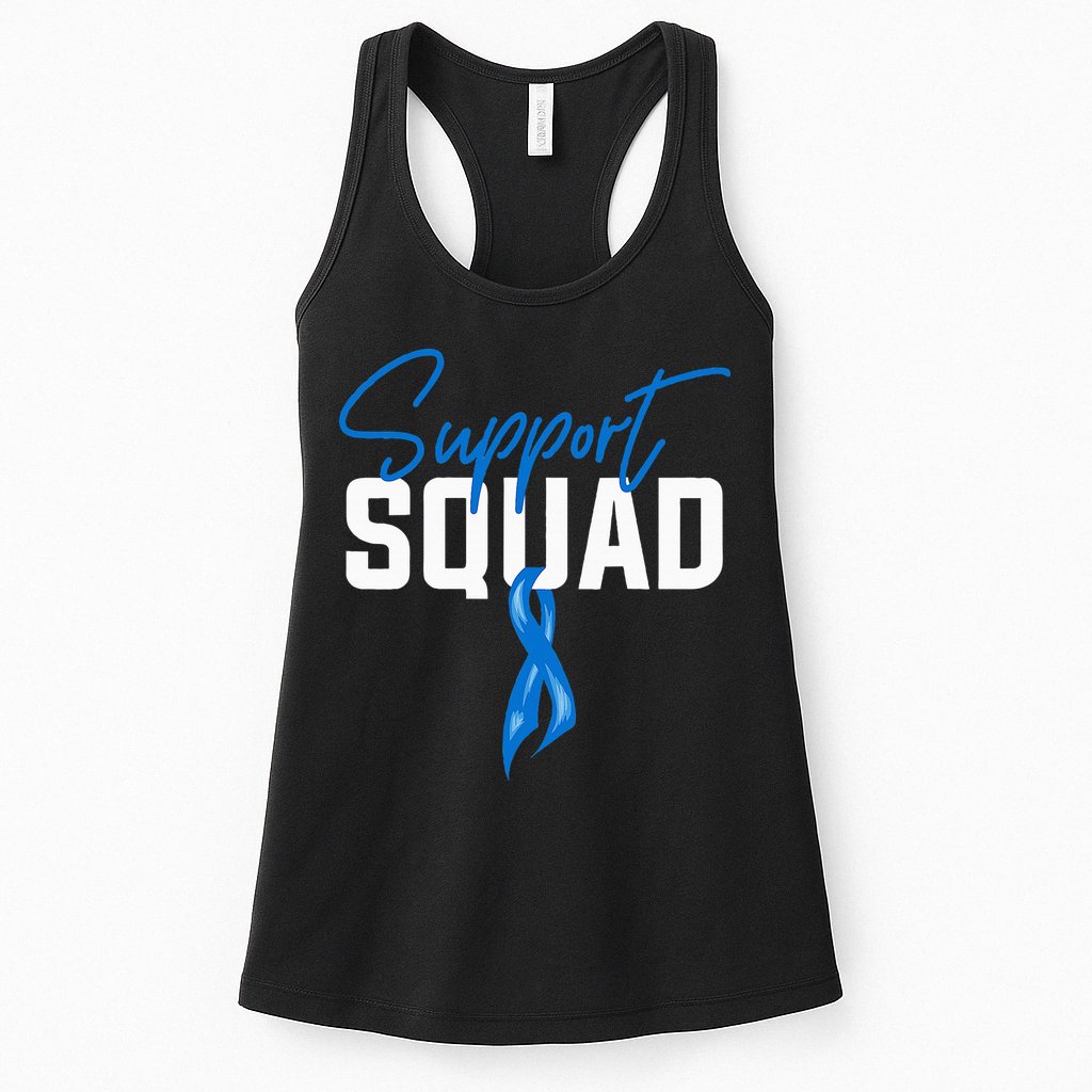 Colon Cancer Awareness Support Squad Blue Ribbon Womens Tank Top