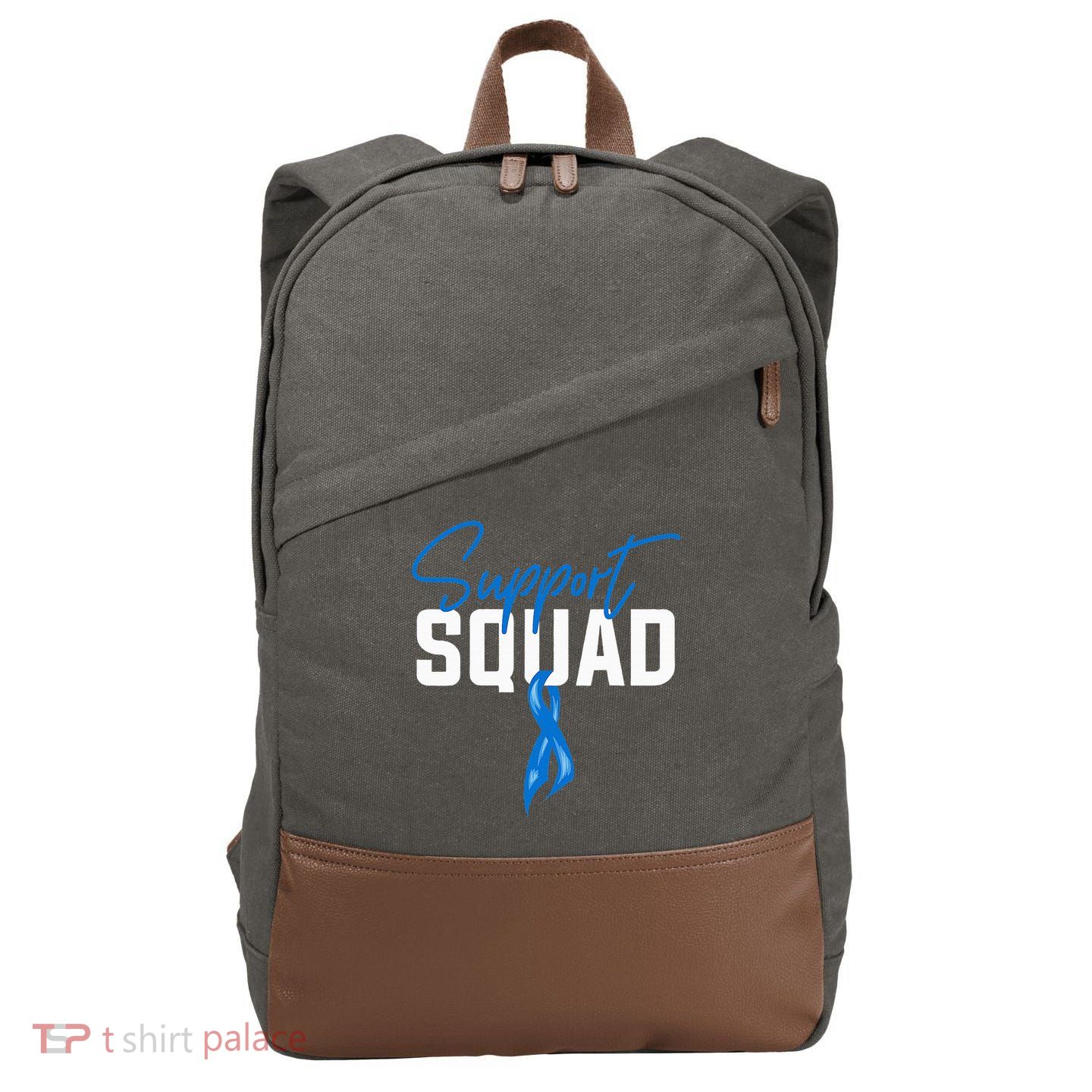 Colon Cancer Awareness Support Squad Blue Ribbon Cotton Canvas Backpack