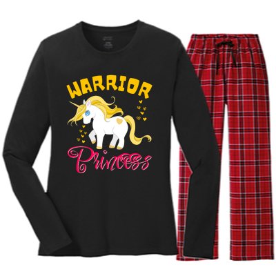 Childhood Cancer Awareness Unicorn Warrior Princess Gift Women's Long Sleeve Flannel Pajama Set 