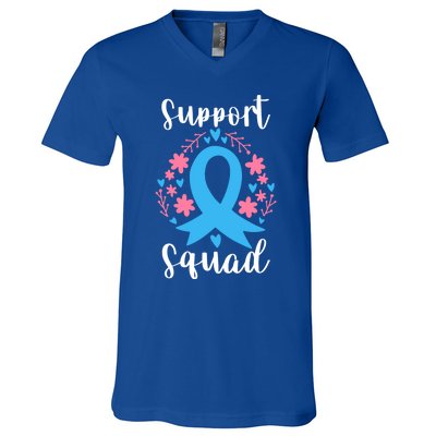 Colon Cancer Awareness Blue Ribbon Support Squad Gift V-Neck T-Shirt