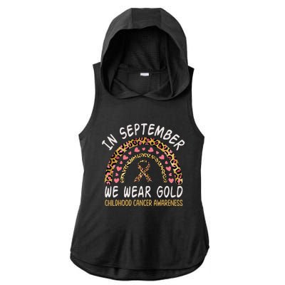 Childhood Cancer Awareness Rainbow In September We Wear Gold Ladies PosiCharge Tri-Blend Wicking Draft Hoodie Tank