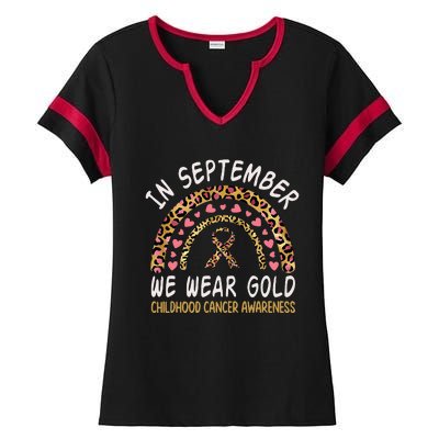 Childhood Cancer Awareness Rainbow In September We Wear Gold Ladies Halftime Notch Neck Tee