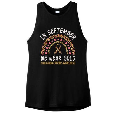 Childhood Cancer Awareness Rainbow In September We Wear Gold Ladies PosiCharge Tri-Blend Wicking Tank