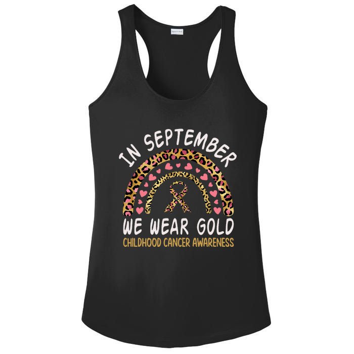 Childhood Cancer Awareness Rainbow In September We Wear Gold Ladies PosiCharge Competitor Racerback Tank