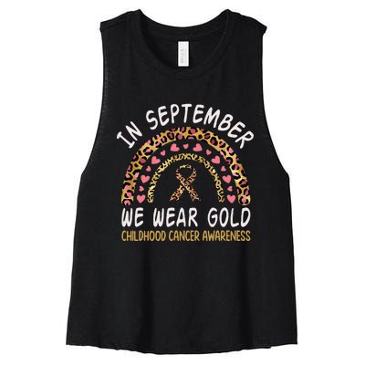 Childhood Cancer Awareness Rainbow In September We Wear Gold Women's Racerback Cropped Tank