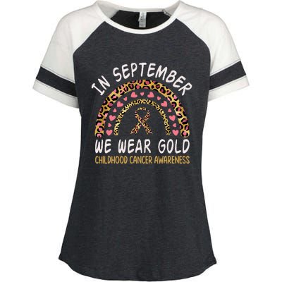 Childhood Cancer Awareness Rainbow In September We Wear Gold Enza Ladies Jersey Colorblock Tee