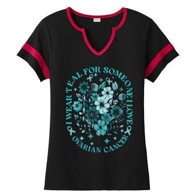 Cervical Cancer Awareness Wildflower I Wear Teal For Cervical Cancer Ladies Halftime Notch Neck Tee