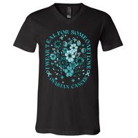 Cervical Cancer Awareness Wildflower I Wear Teal For Cervical Cancer V-Neck T-Shirt