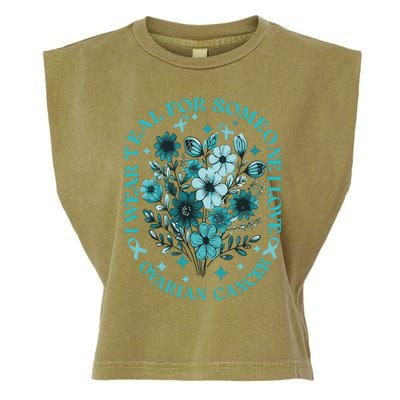 Cervical Cancer Awareness Wildflower I Wear Teal For Cervical Cancer Garment-Dyed Women's Muscle Tee