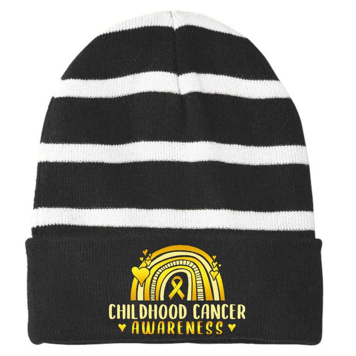 Childhood Cancer Awareness Warrior Striped Beanie with Solid Band