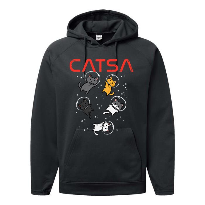 Catsa Cat Astronauts Funny Kitten Space Performance Fleece Hoodie