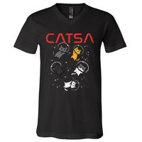 Catsa Cat Astronauts Funny Kitten Space V-Neck T-Shirt