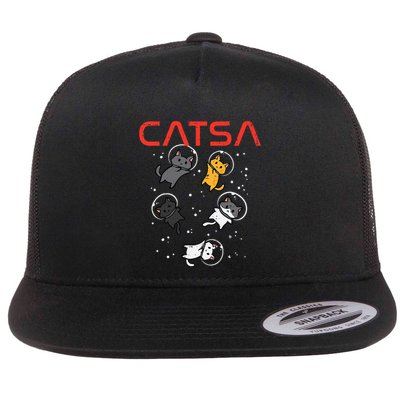 Catsa Cat Astronauts Funny Kitten Space Flat Bill Trucker Hat