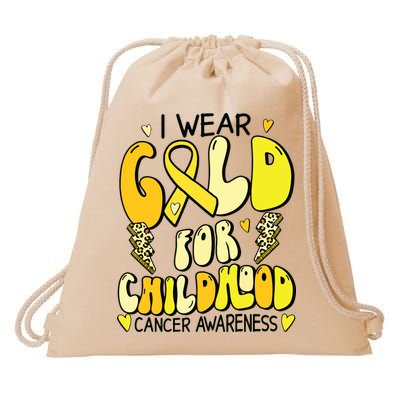 Childhood Cancer Awareness Support Retro Yellow Ribbon Drawstring Bag