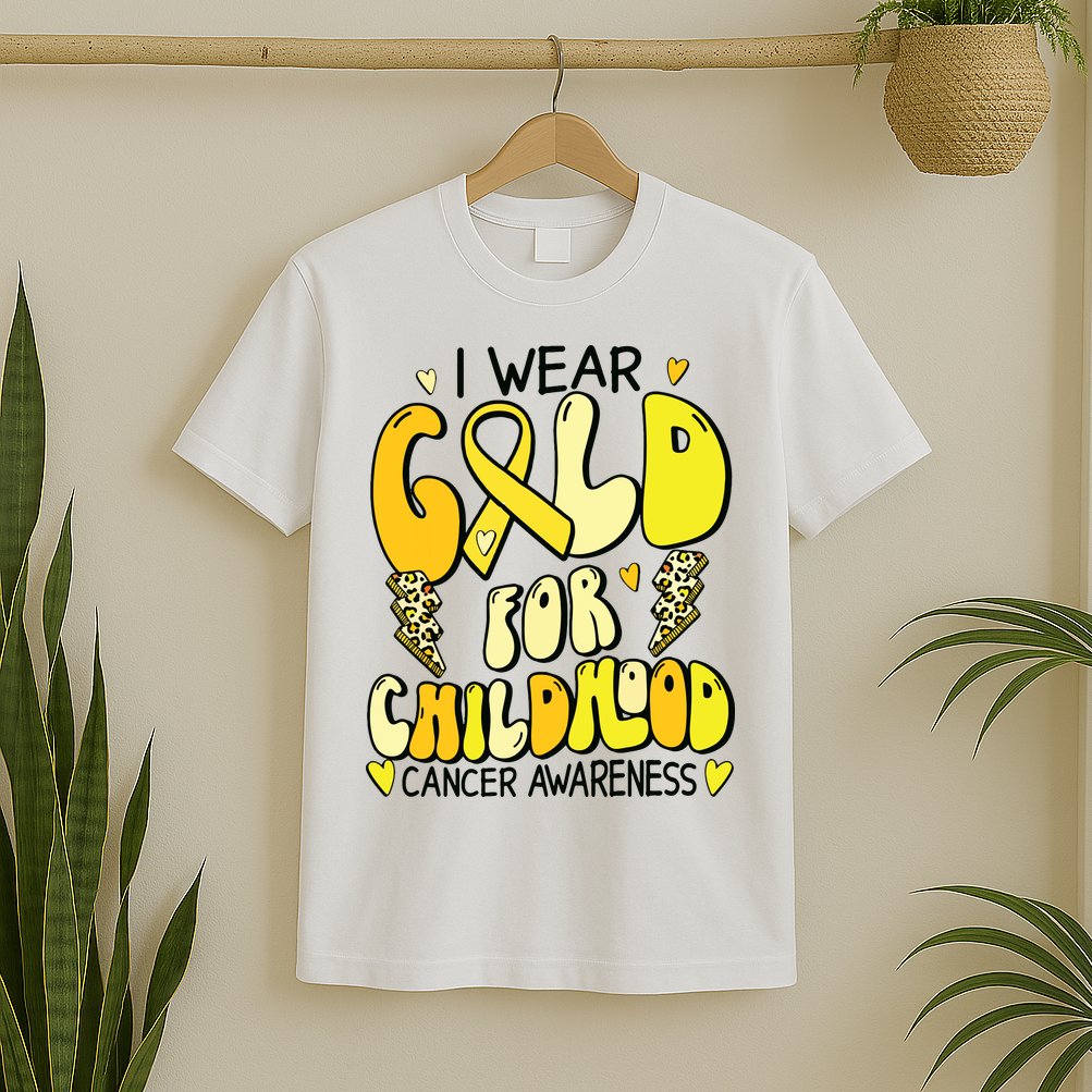 Childhood Cancer Awareness Support Retro Yellow Ribbon T-Shirt