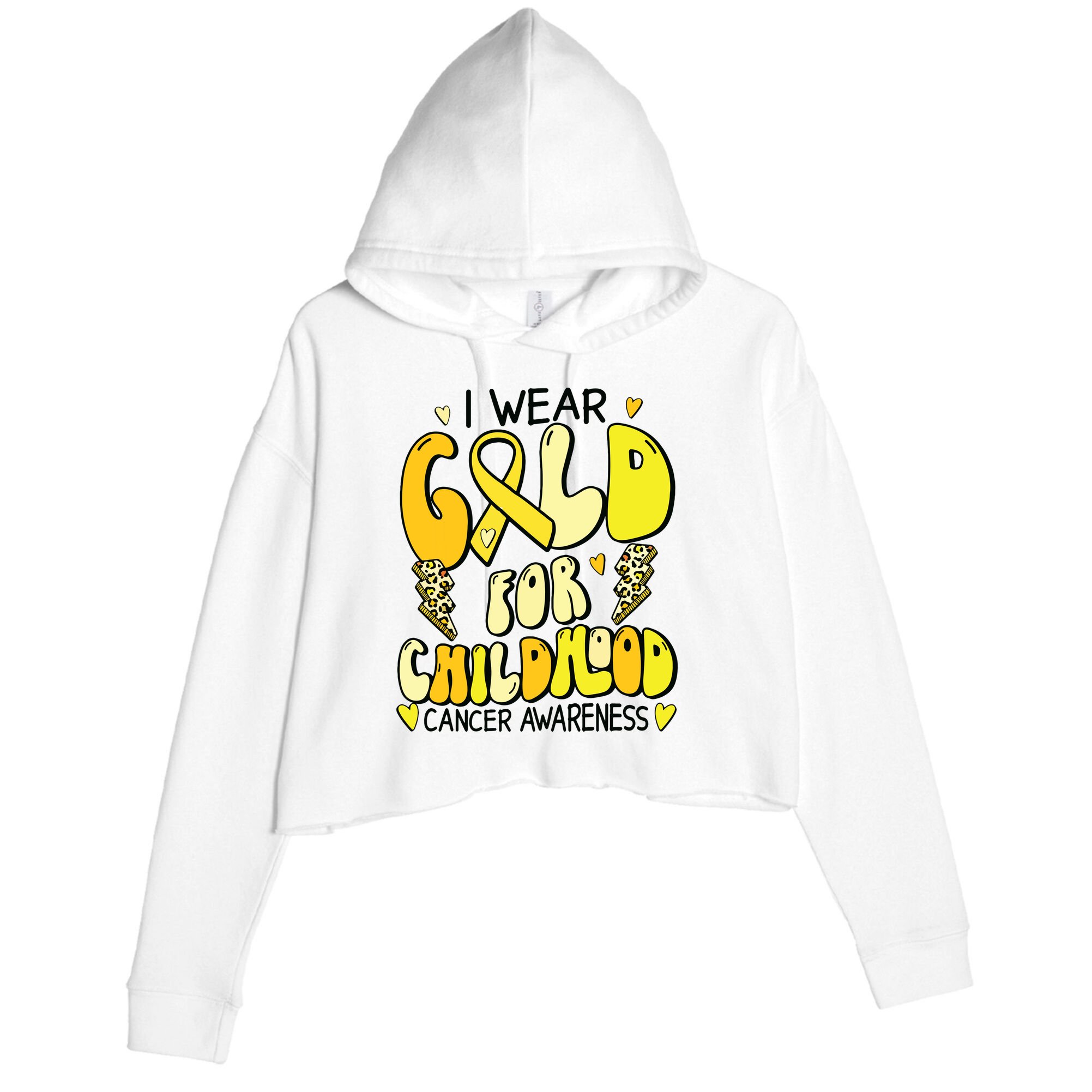 Childhood Cancer Awareness Support Retro Yellow Ribbon Crop Fleece Hoodie