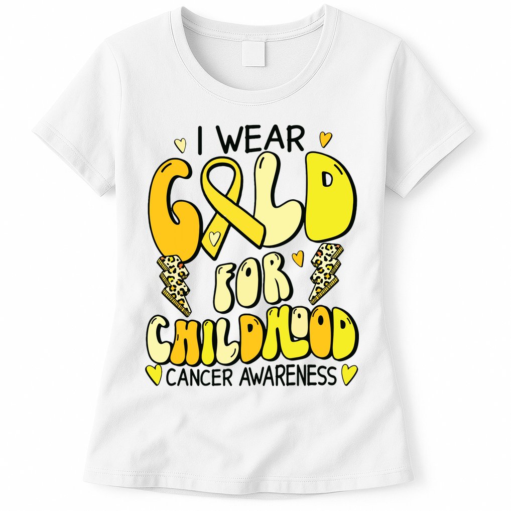 Childhood Cancer Awareness Support Retro Yellow Ribbon Womens T-Shirt