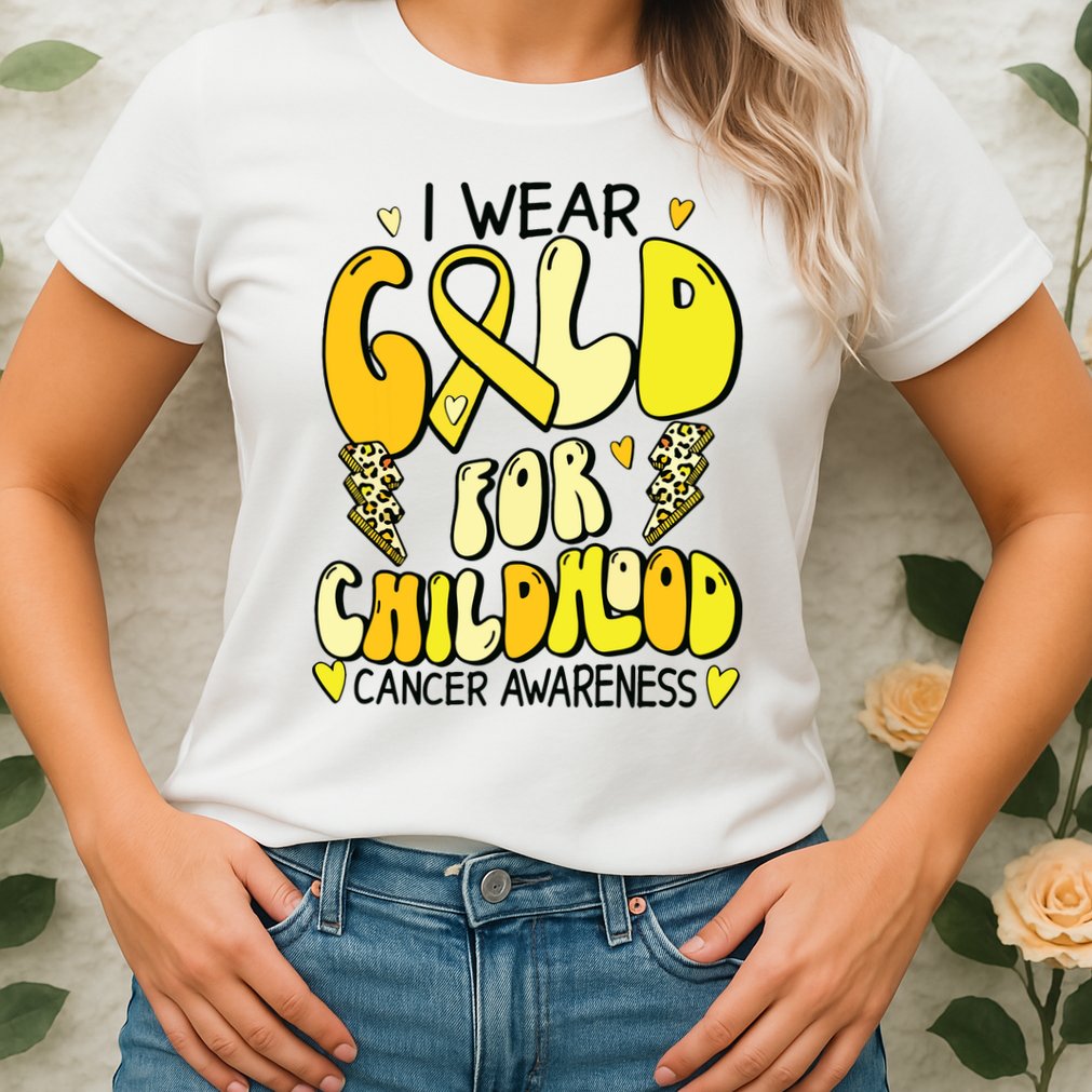 Childhood Cancer Awareness Support Retro Yellow Ribbon Womens T-Shirt