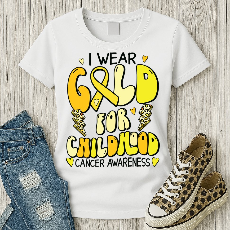 Childhood Cancer Awareness Support Retro Yellow Ribbon Womens T-Shirt