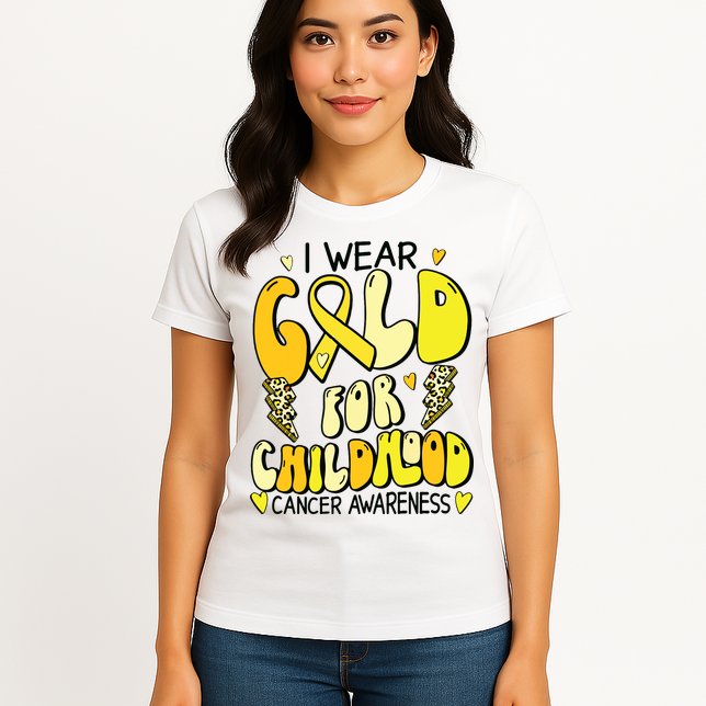 Childhood Cancer Awareness Support Retro Yellow Ribbon Womens T-Shirt