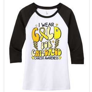 Childhood Cancer Awareness Support Retro Yellow Ribbon Women's Tri-Blend 3/4-Sleeve Raglan Shirt