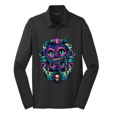 Cheshire Cat Alice In Wonderland Silk Touch Performance Long Sleeve Polo