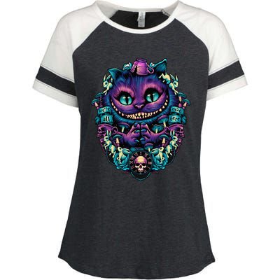 Cheshire Cat Alice In Wonderland Enza Ladies Jersey Colorblock Tee