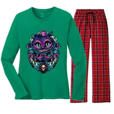 Cheshire Cat Alice In Wonderland Women's Long Sleeve Flannel Pajama Set 