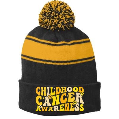 Childhood Cancer Awareness Rainbow Awareness Ribbon Stripe Pom Pom Beanie