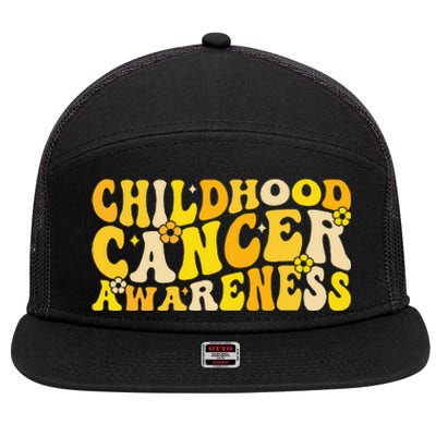 Childhood Cancer Awareness Rainbow Awareness Ribbon 7 Panel Mesh Trucker Snapback Hat