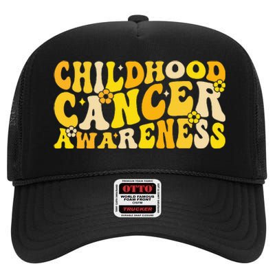 Childhood Cancer Awareness Rainbow Awareness Ribbon High Crown Mesh Back Trucker Hat